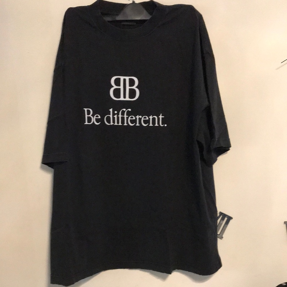 Balenciaga Men’s “Be Different” Logo T-Shirt in Black/White – Size XXL
